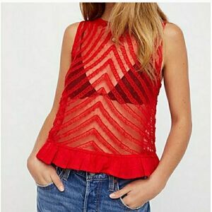 Free People She's A Doll Red Lace Tank Top Small